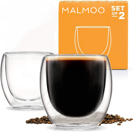 Membeli Espresso Koffie Kopjes set van 2 - Dubbelwandig Espresso Glazen zonder Oor - 80 mL - Koffiekopjes