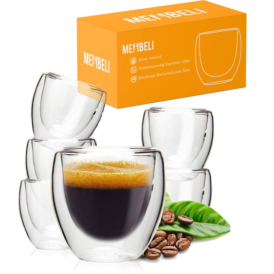 Membeli Espresso Koffie Kopjes set van 6 - Dubbelwandig Espresso Glazen zonder Oor - 80 mL - Koffiekopjes