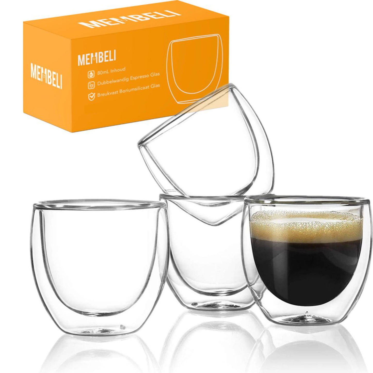 Membeli Espresso Koffie Kopjes set van 4 - Dubbelwandig Espresso Glazen zonder Oor - 80 mL - Koffiekopjes