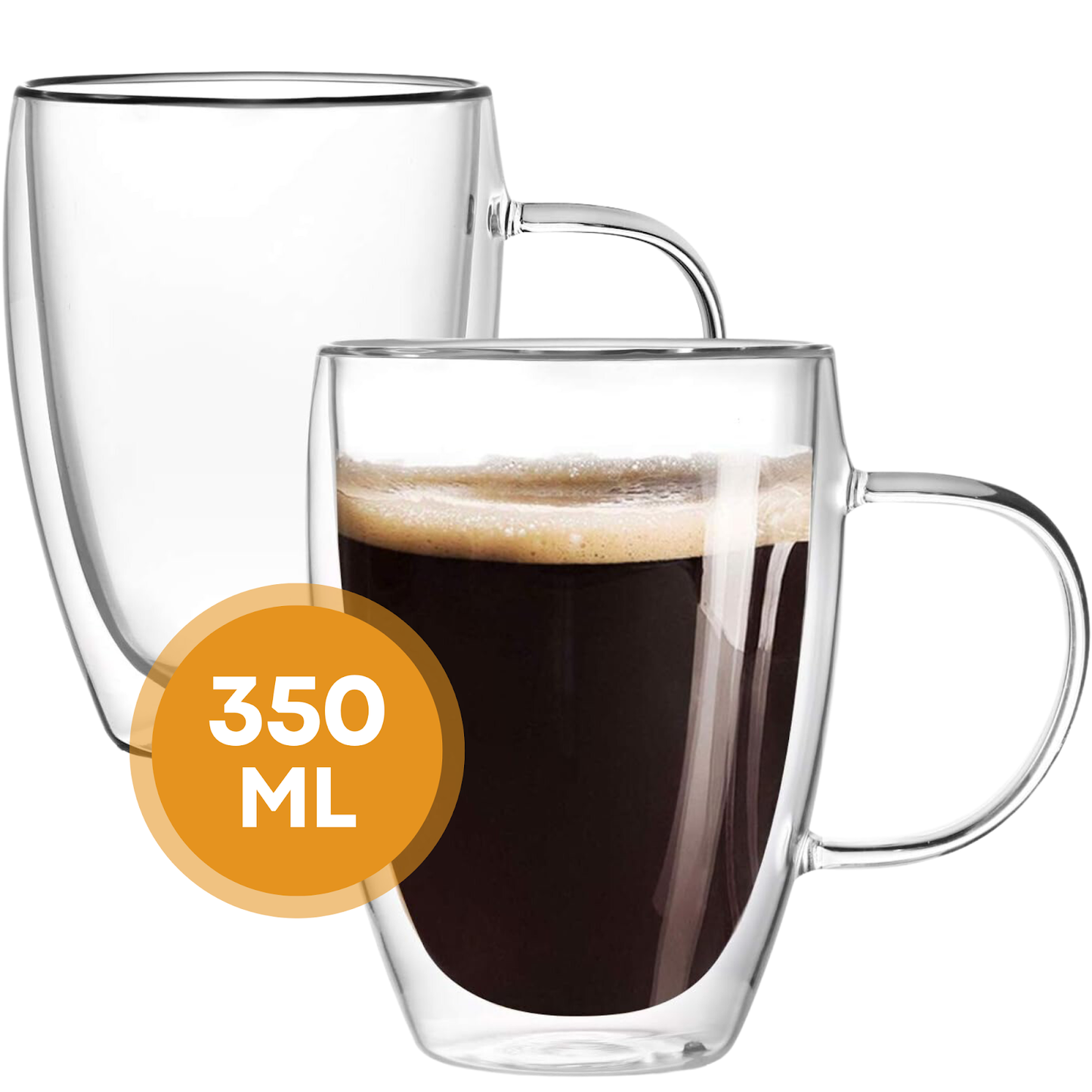 Malmoo Latte Macchiato Gläser - 350mL - 2 Stück - Doppelwandig - Teegläser - Cappuccinogläser - mit Henkel