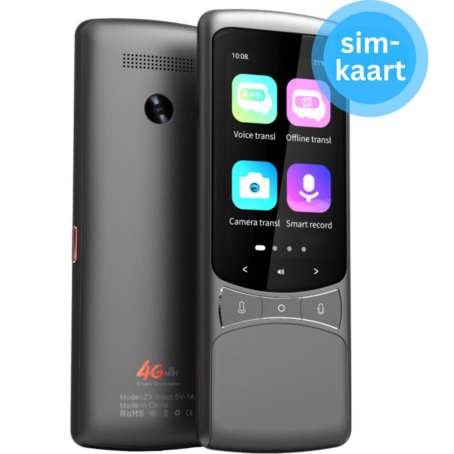 Membeli Vertaalcomputer - met Simkaart - Offline - Vertaal Apparaat - Muama Enence - 3.1 inch Touchscreen - Antraciet - 138+ Talen