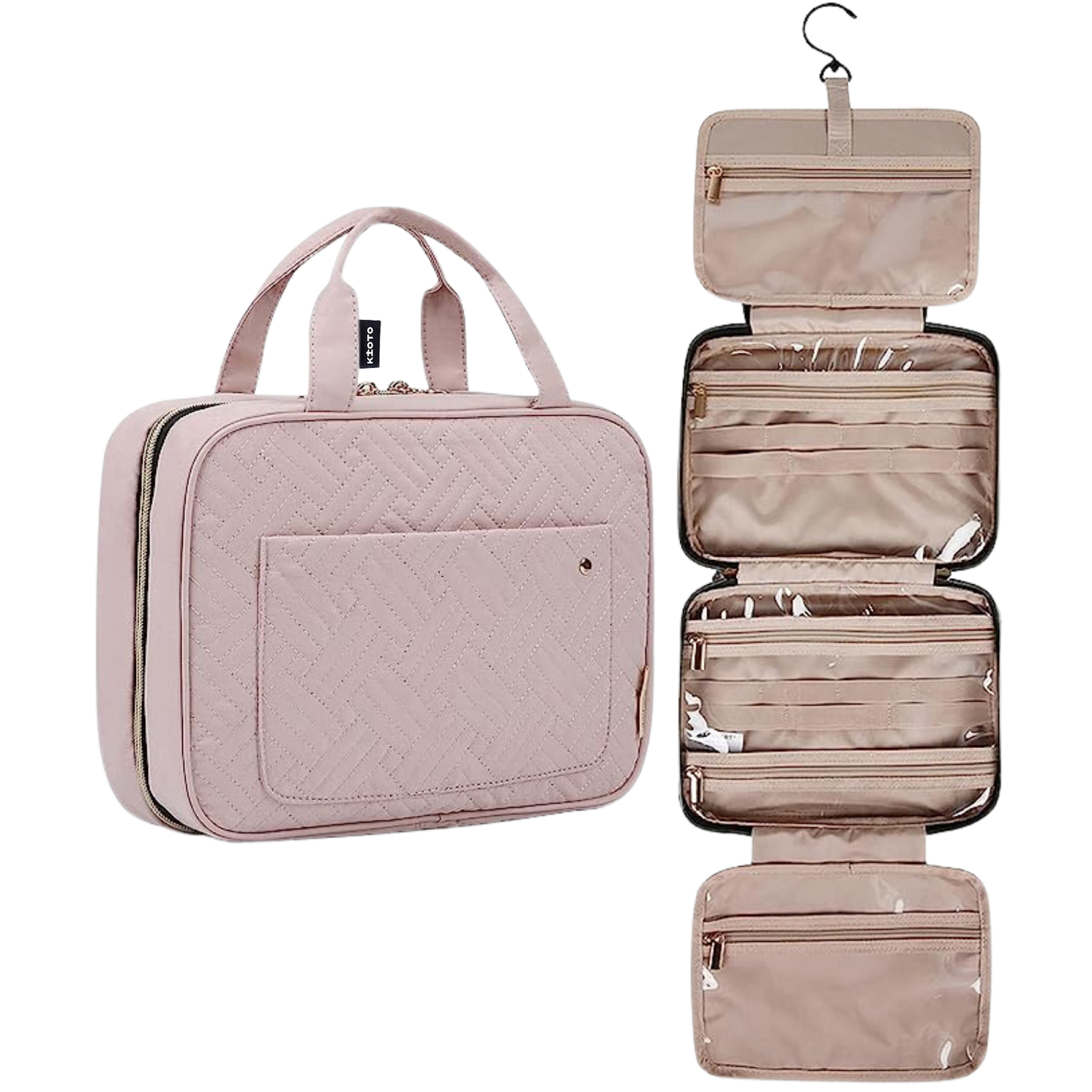 Kioto Toilettas met Haak - Dames en Heren - Make Up Tasje - Beautycase Dames - Travel Organizer Mannen, Meisje en Kind - Roze