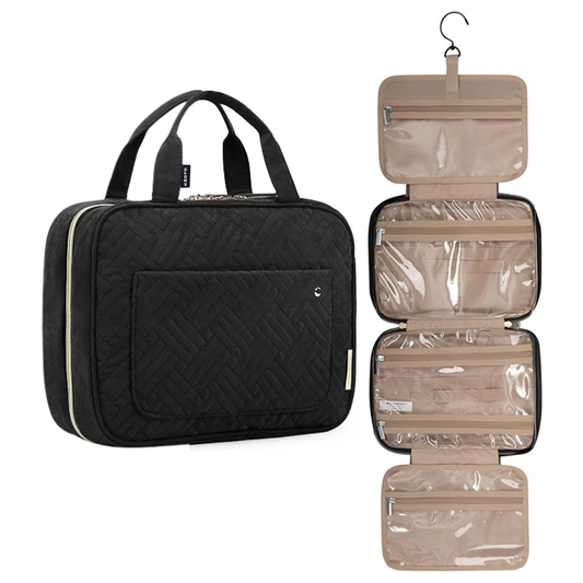 Kioto Toilettas met Haak - Dames en Heren - Make Up Tasje - Beautycase Dames - Travel Organizer Mannen, Meisje en Kind - Zwart