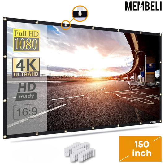 Membeli Projectiescherm - 150 inch (381cm) - 16:9 - Beamer scherm - Opvouwbaar projectiedoek - Uitrekbaar - Anti-kreuk