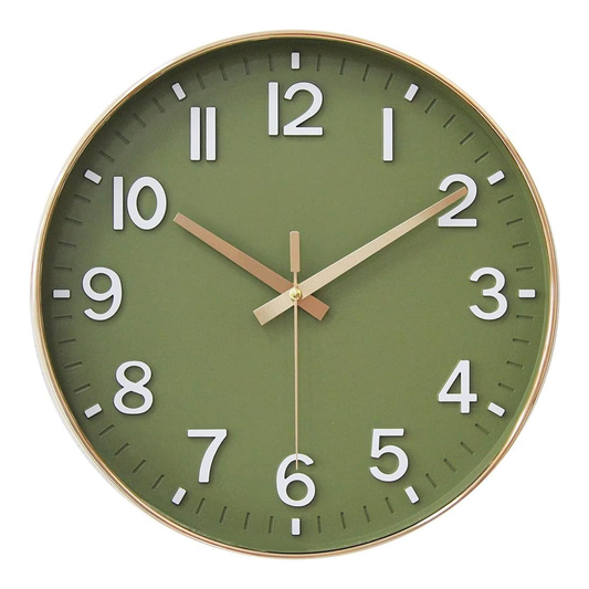 Tyme Wandklok - 30cm Klok Modern - Analoog - Stil Uurwerk - Groen Goud