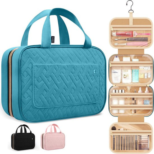 Kioto Toilettas met Haak - Dames en Heren - Make Up Tasje - Beautycase Dames - Toiletzak - Travel Organizer Mannen & Vrouwen, Meisje en Kind - Groen Blauw